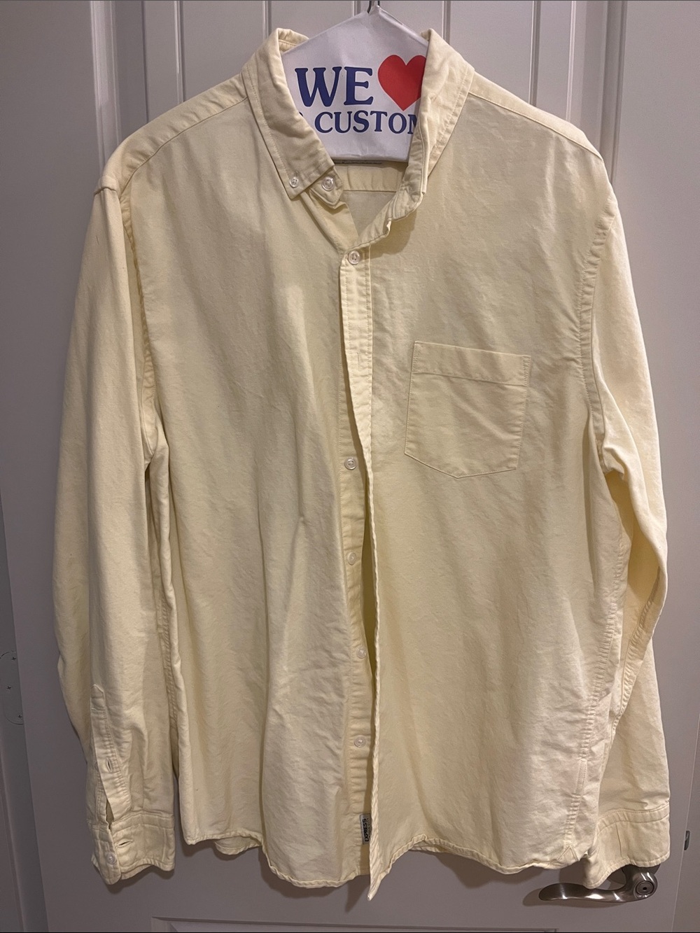 Express Men's Light Yellow Long-Sleeve Button-Down Shirt